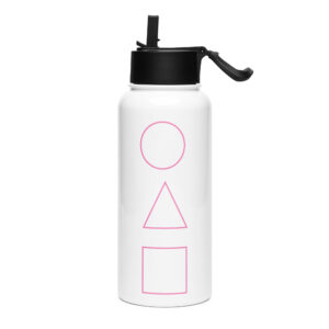 Squid Game Stainless Steel Water Bottle – 32 oz Insulated with Circle Triangle Square Symbols and Straw Lid