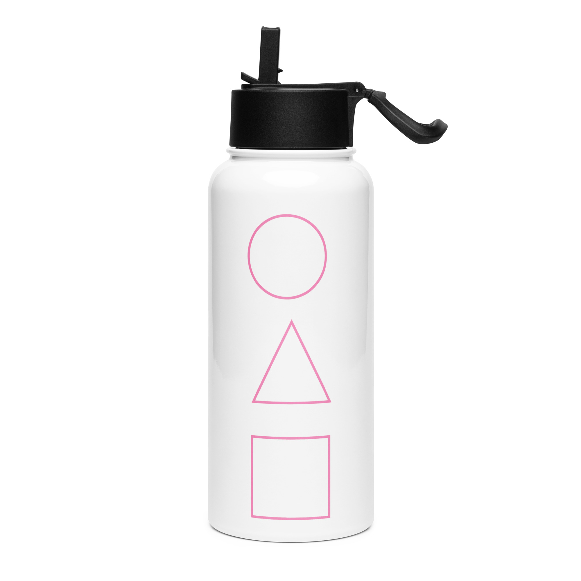 Squid Game Stainless Steel Water Bottle – 32 oz Insulated with Circle Triangle Square Symbols and Straw Lid