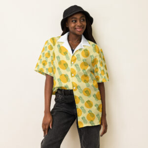 Unisex Pineapple Print Button-Up Shirt | Tropical Summer Shirt with UPF50+ | Lightweight, Moisture-Wicking, Recycled Fabric
