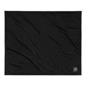 Black Halloween Sherpa Blanket with Embroidered Spider Web – Cozy Large Fleece Throw for Spooky Season Decor