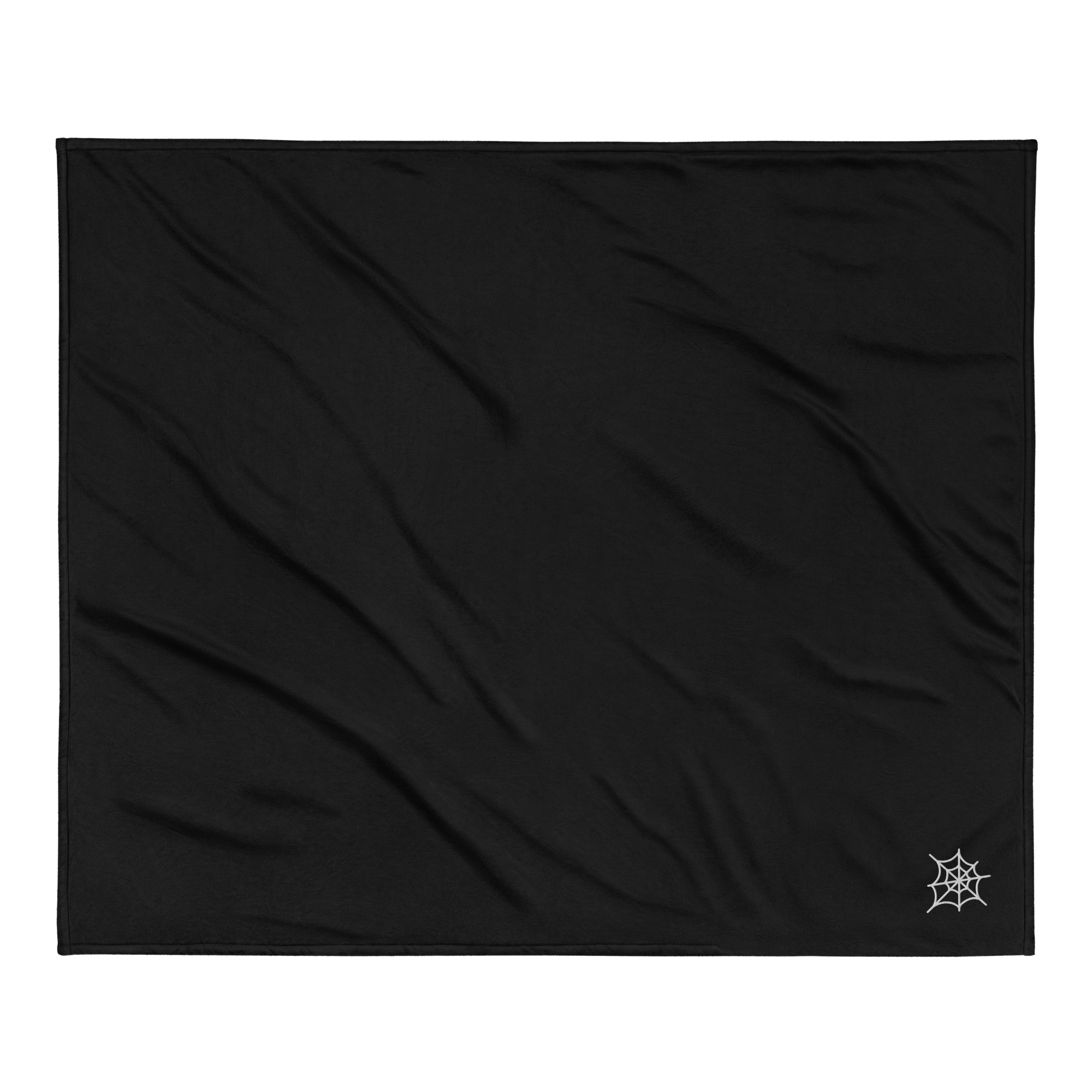 Black Halloween Sherpa Blanket with Embroidered Spider Web – Cozy Large Fleece Throw for Spooky Season Decor