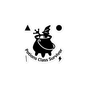 “Potion Class Survivor” Sticker – Black & White Cauldron with Magical Symbols | Bubble-Free Durable Vinyl Decal | Witchcraft, Wizardry, Magic Laptop & Water Bottle Sticker