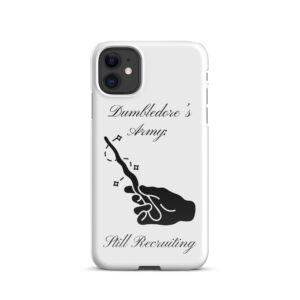 White iPhone Snap Case – “Dumbledore’s Army Still Recruiting” with Wand Hand Clipart | Lightweight Polycarbonate Phone Cover | Magical Harry Potter Protective Case