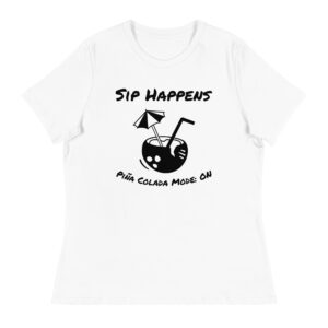“Sip Happens — Piña Colada Mode: ON” Women’s Relaxed Fit T-Shirt | Tropical Summer Cocktail Tee